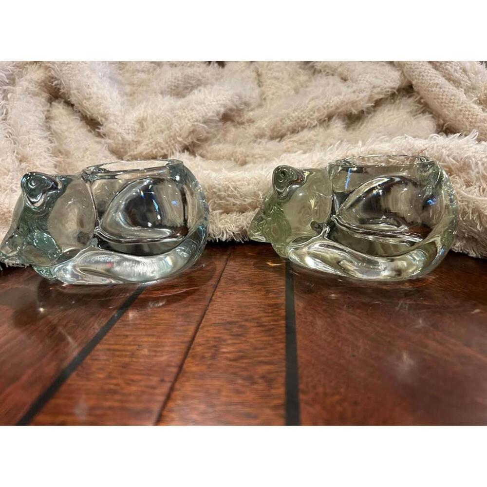 Two Avon Cat Candle Holders Crystal